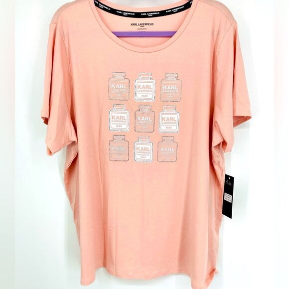 NWT Karl Lagerfeld Paris Perfume Graphic Dusty Rose T-Shirt 2X - Picture 1 of 9